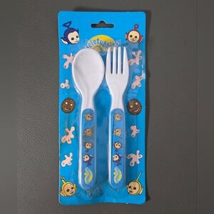 Teletubbies Kids Spoon Fork Set Vintage 1997 Spearmark Infant Utensils Blue New